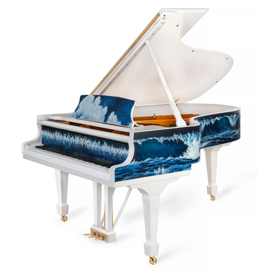 Steinway and Sons Lapis Lazuli and White Baby Grand Piano