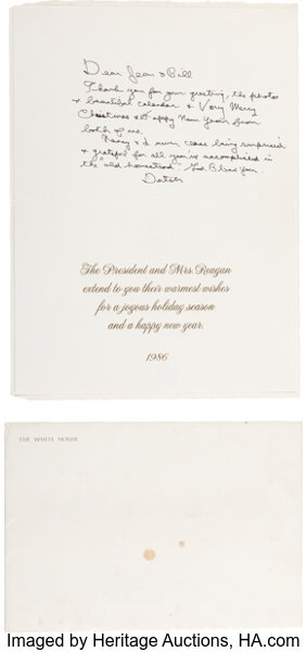 Ronald Reagan White House Christmas Card with Autograph Note Signed
