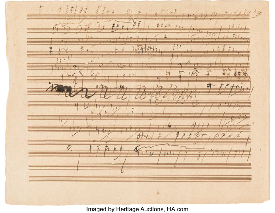 Ludwig van Beethoven. Extraordinary autograph manuscript for the first movement of his Piano Concerto No. 5 in Eb major, Op. 73 (Emperor Concerto)