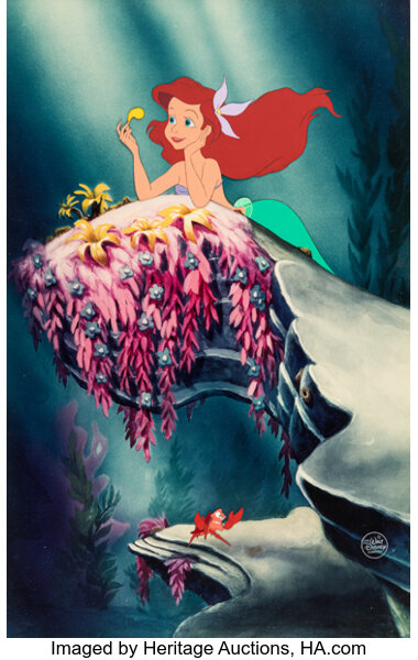 The Little Mermaid Ariel and Sebastian Production Cel (Walt Disney, 1989)