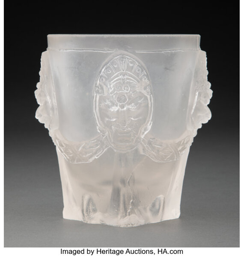 Rare & Important Frederick Carder Cire Perdue Glass Grotesque Heads Vase, circa 1937