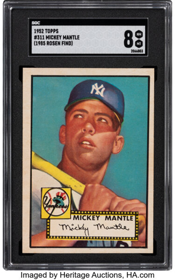 1952 Topps Mickey Mantle 311 (1985 Rosen Find) SGC NM-MT 8 - Pop Four, Five Superior!