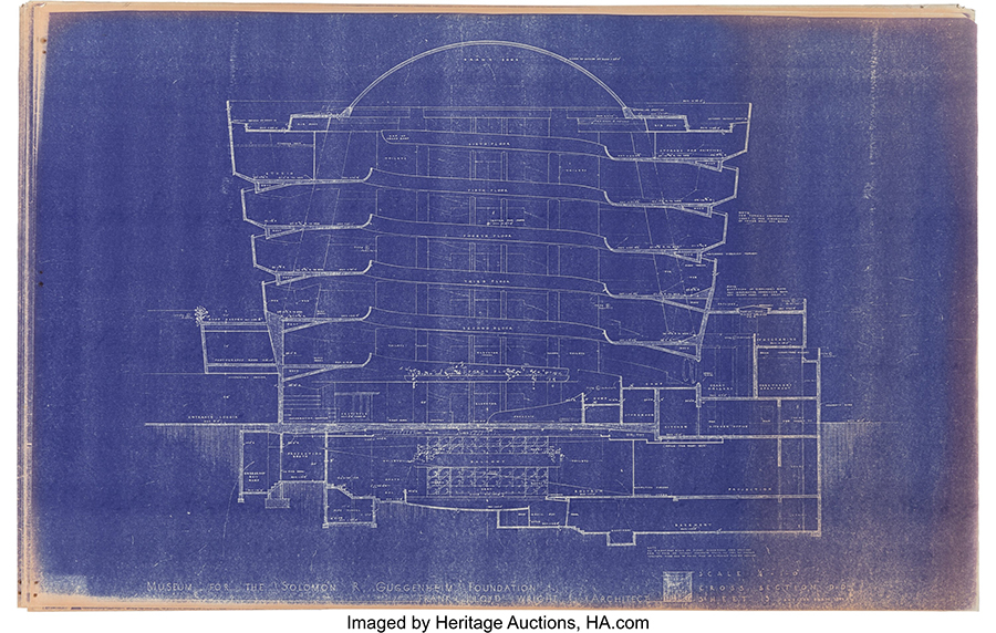 Frank Lloyd Wright (American, 1867-1959) Blueprints for the Museum for the Solomon R Guggenheim Foundation - 1952