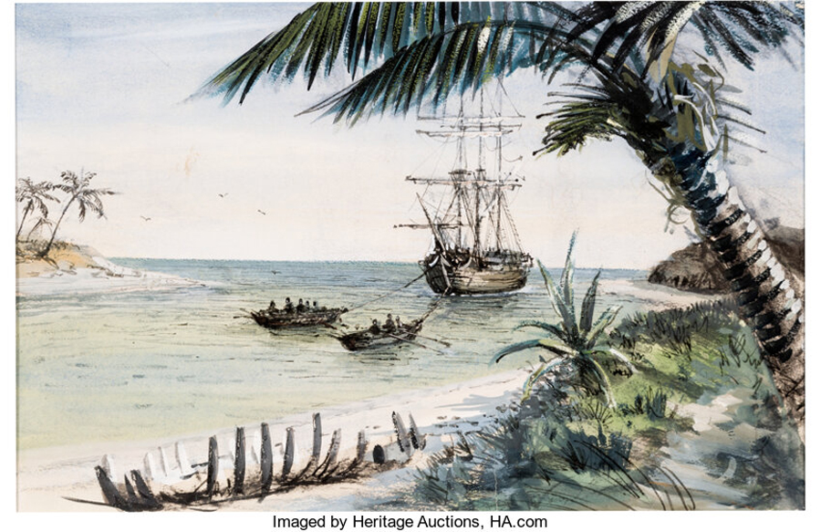 Treasure Island Concept Painting by Peter Ellenshaw (Walt Disney, 1950)