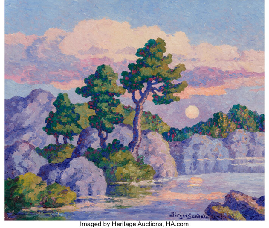 Birger Sandzén (American, 1871-1954) Lake at Moonrise, Estes Park, Colorado, 1949