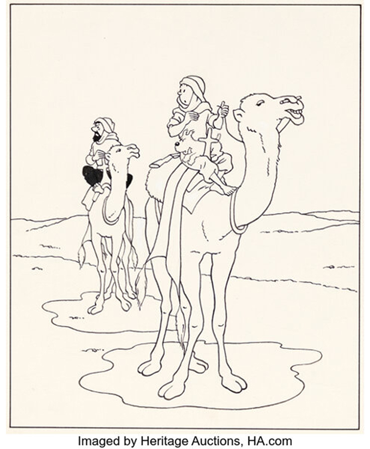 Hergé (Georges Remi dit) Album à colorier Grand Format 5 Illustration Tintin Original Art (Casterman, 1961)