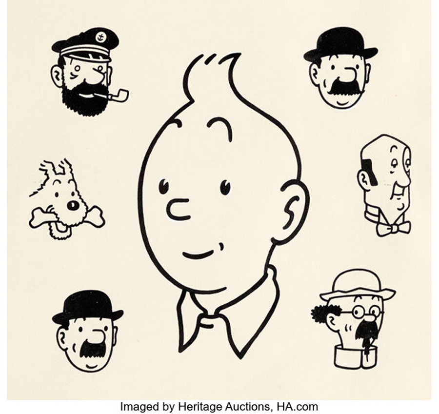 Hergé (Georges Remi dit) Album à colorier Grand Format 6 Cover Tintin Original Art (Casterman, 1962)