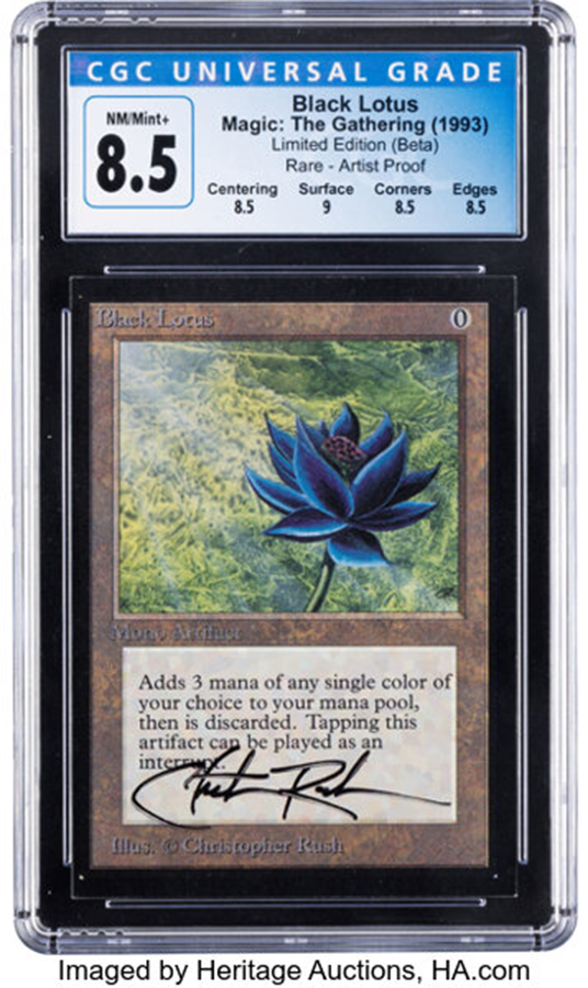Magic The Gathering Artist Proof Black Lotus Limited Edition (Beta) CGC Trading Card Game NM Mint 8.5 (Wizards of the Coast, 1993) Signed by Christopher Rush