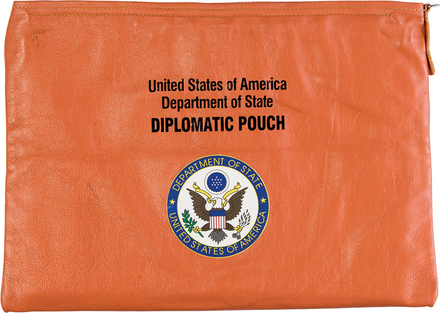 Alien Tunguska Event Prop Rock and U.S. State Diplomatic Pouch from The X-Files (FOX TV, 1993-2018). 