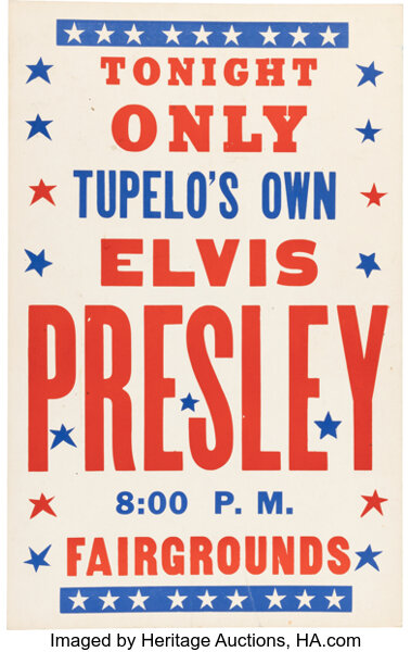 Elvis Presley 1957 Tupelo, MS Concert Poster from Colonel Tom Parker's Scrapbooks w Graceland LOP