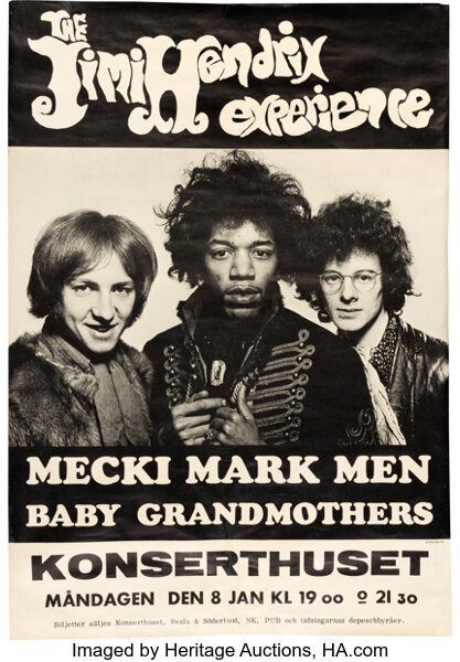 Jimi Hendrix Experience 1968 Large Stockholm, Sweden Concert Poster