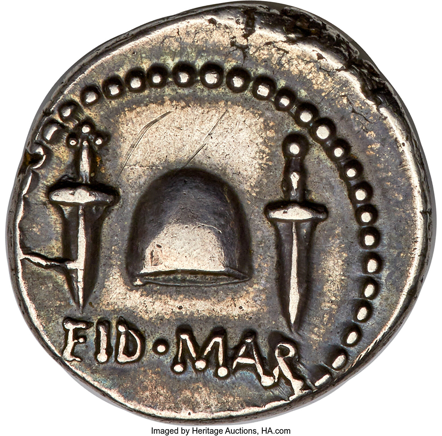 Marcus Junius Brutus, Assassin of Caesar and Imperator (44-42 BC), with L. Plaetorius Cestianus, as Magistrate. AR denarius (19mm, 3.72 gm, 12h). NGC XF 5/5 - 4/5, Fine Style
