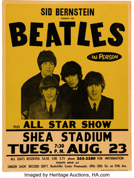 The Beatles 1966 Shea Stadium NY Concert Poster, Original World-Record Holder from a Generation Ago