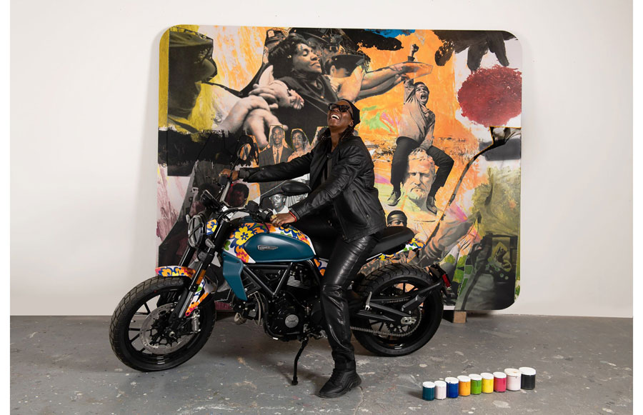 Ducati motorcycle with custom artwork by Mickalene Thomas