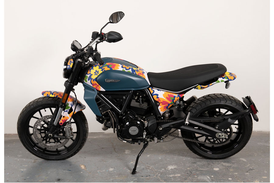 Ducati motorcycle with custom artwork by Mickalene Thomas
