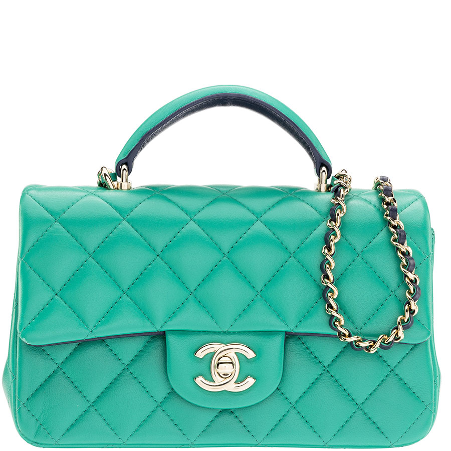 Green and Navy Quilted Leather Mini