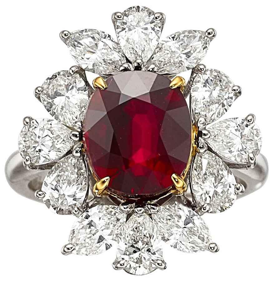 Boutique_Mozambique Ruby, Diamond, Platinum, 18k Gold Ring