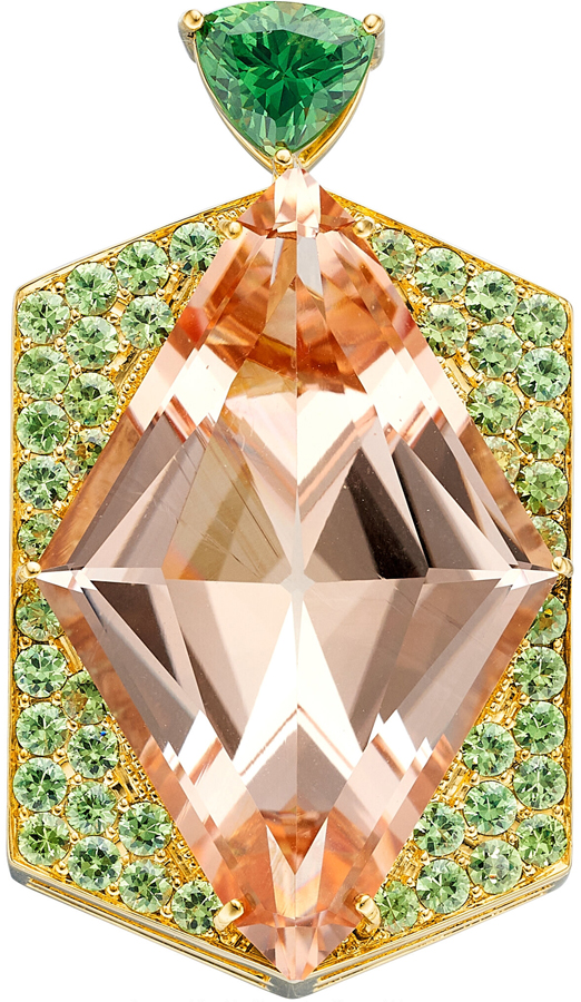 Morganite, Demantoid Garnet, Grossular Garnet, Gold Pendant
