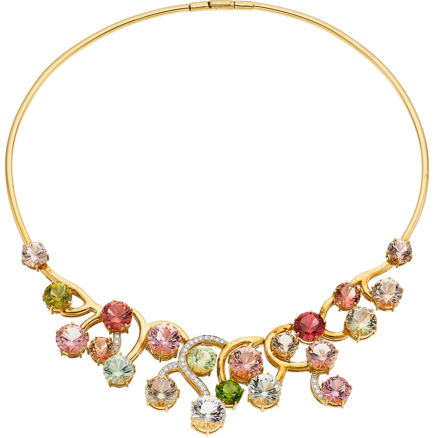 Multi-Stone, Diamond, Gold Necklace